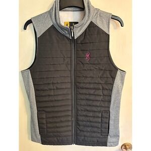 Browning Puffer‎ Vest Full Zip Sleeveless Padded Outdoor Gray Black Womens